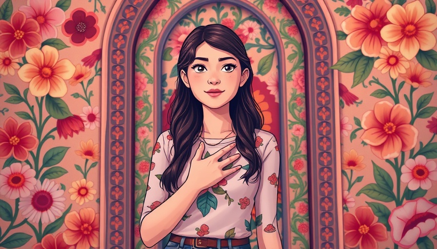 Emotional disconnect representation with woman and floral background.