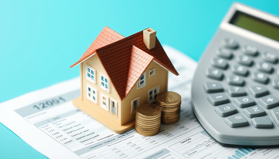 Miniature house with coins and calculator on documents, property tax repeal alternatives visualization.