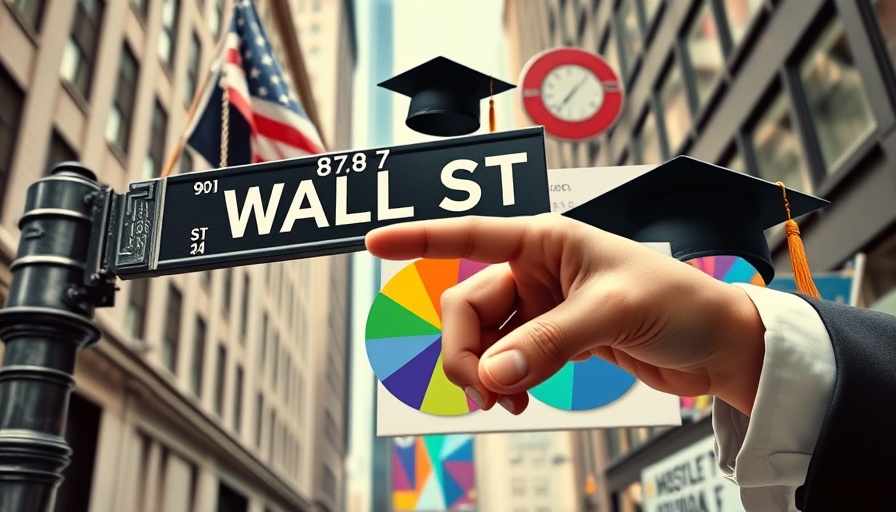 Rising Stars of Wall Street collage with Wall St sign and graduation caps.