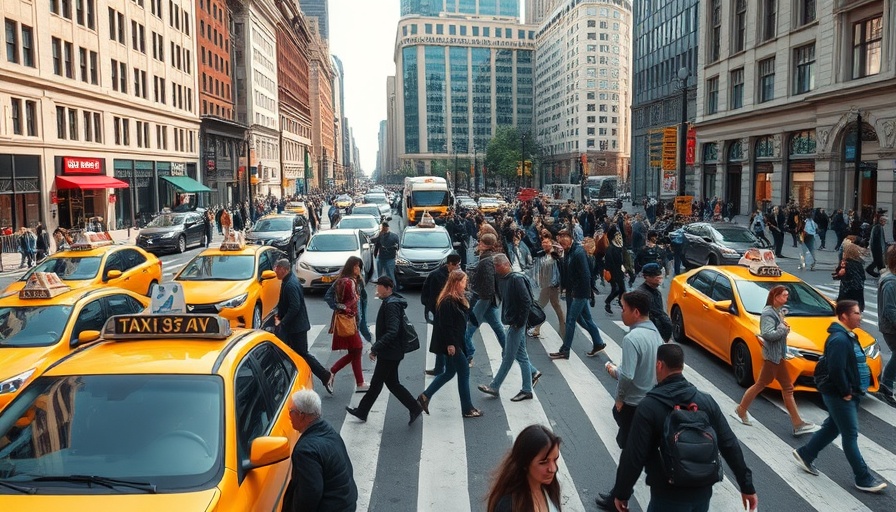 Busy city street with pedestrians and taxis in Hong Kong, symbolizing economic activity.