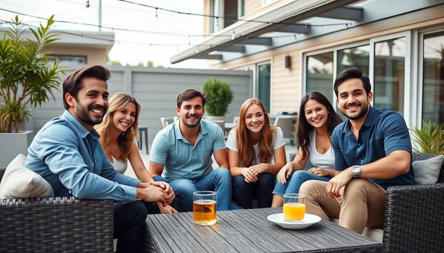 Young adults and family enjoying time together outdoors, smiling.