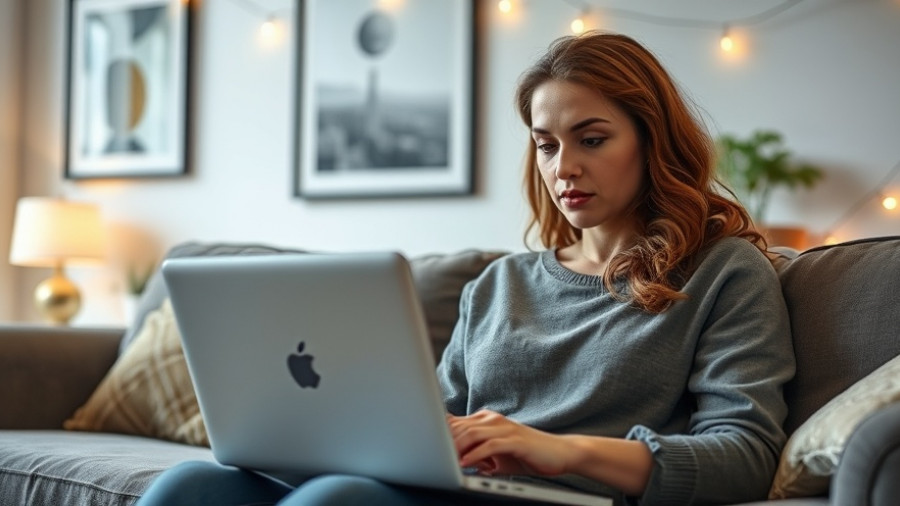 Woman experiencing LinkedIn career anxiety at home desk.