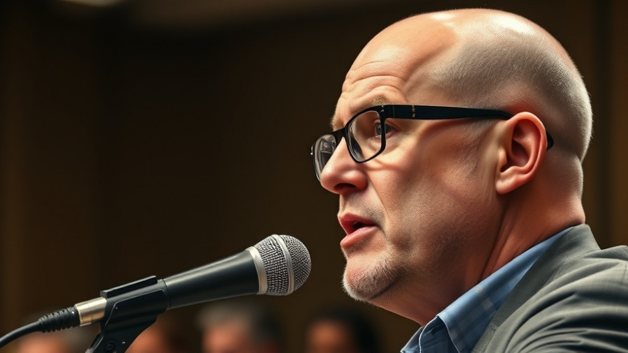 Man speaking on stage about how to lower my taxes, focused expression.