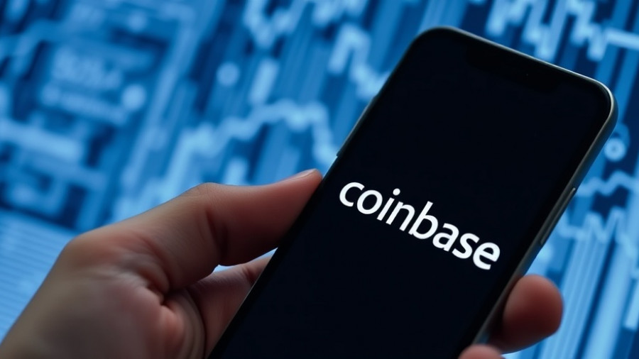 Smartphone showing Coinbase logo in a grayscale digital theme.