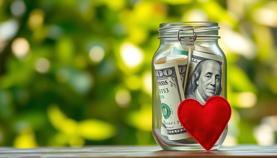 Glass jar of dollar bills and red heart symbolizing business tax deductions.