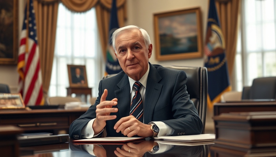 Man in suit discussing Colombia tariffs in an official office setting.