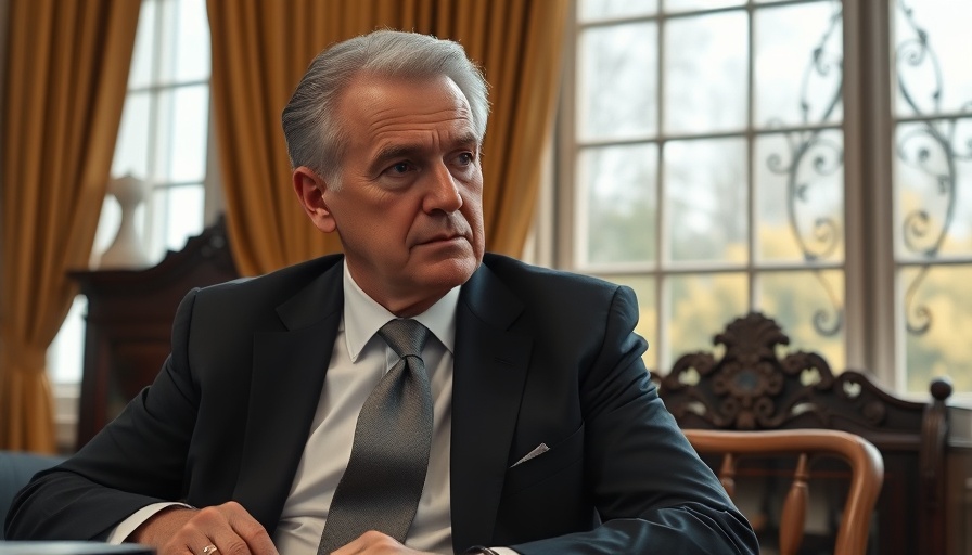 Contemplative man seated in ornate office discussing U.S. trade tariffs.