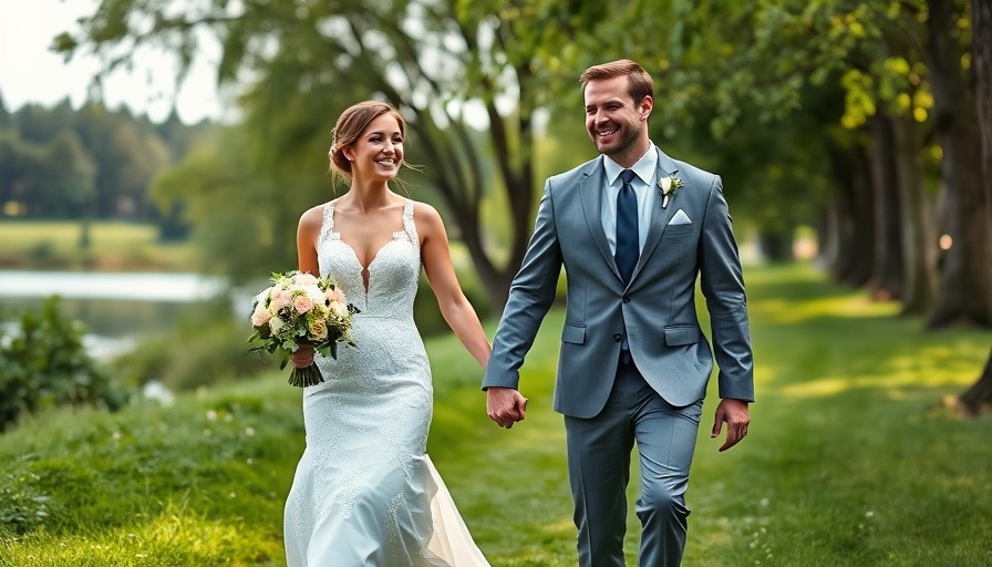 Joyful married couple walking in nature, symbolizing the tax advantages of marriage.