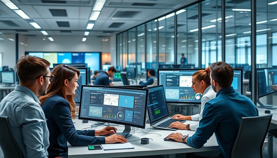 Diverse professionals collaborating in a modern tech industry office.