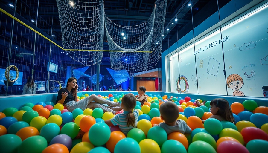 Diverse indoor playground with ball pit and glow-in-the-dark wall.