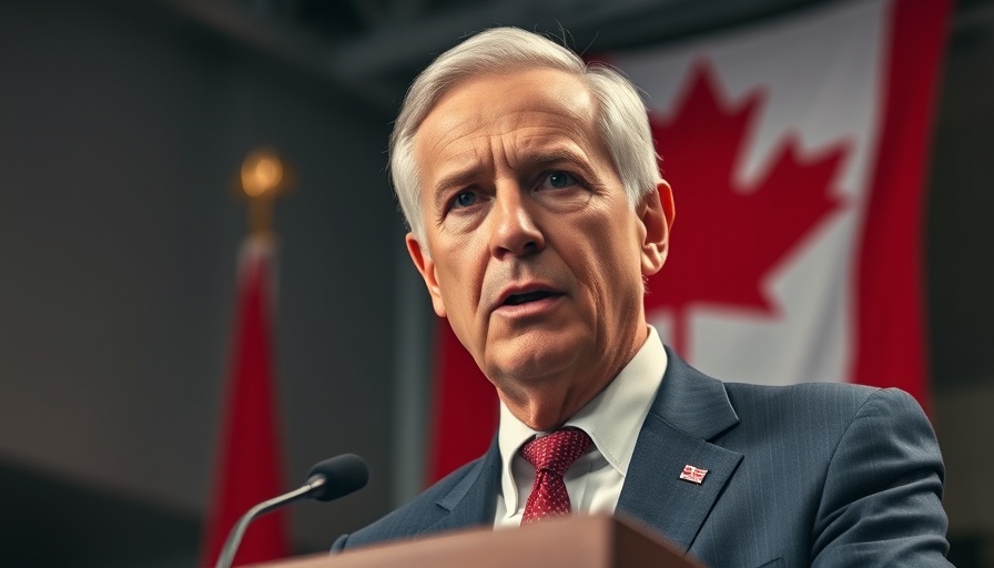 Elderly politician speaking on Ontario alcohol ban with Canadian flag backdrop.
