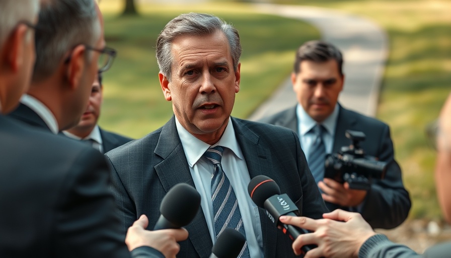 Businessman speaking to journalists, relevant to stock market.