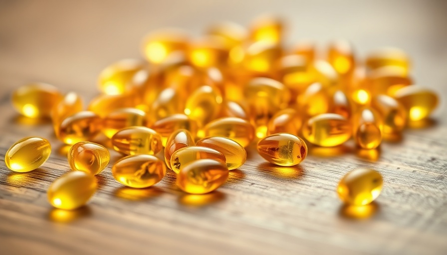 Golden omega-3 supplements scattered from a bottle.