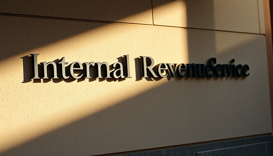 Tax Code Simplification concept with IRS building wall text.
