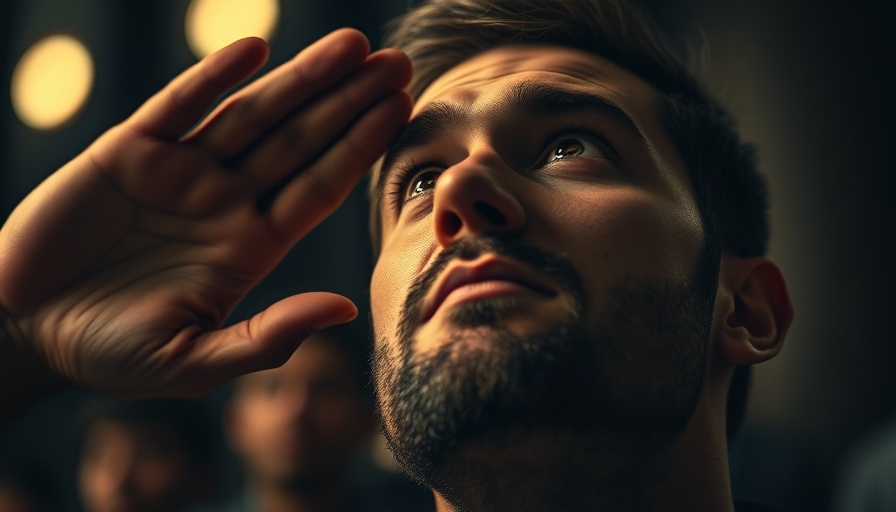 Close-up of a man saluting with intense expression, Trump approval ratings context.