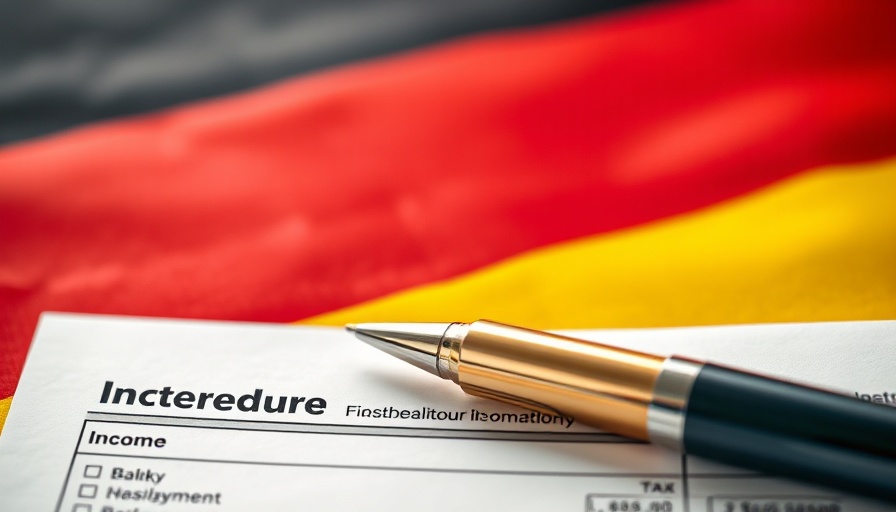 German income tax form with flag and pen.