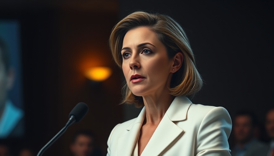 Serious woman delivering speech about UK secret Apple data access order