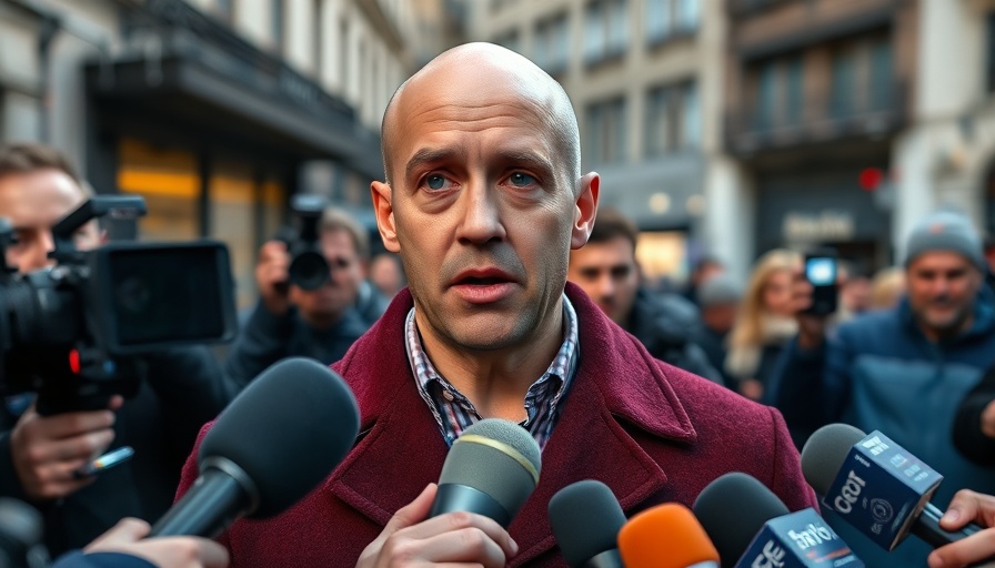 Interview scene with man addressing media about DOJ case dismissal.