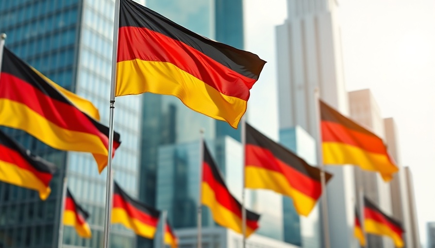 German flags symbolizing unity amidst cityscape, relating to tax policy reform.