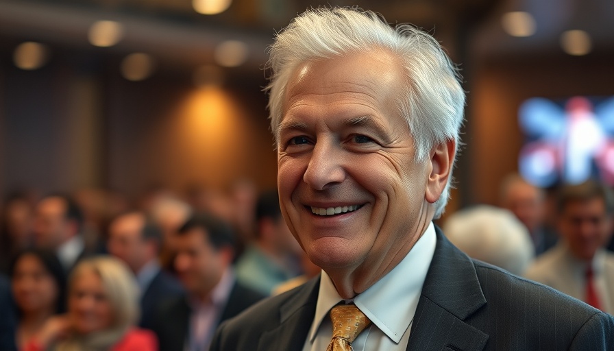 Close-up of elderly man in a suit at an event, smiling.