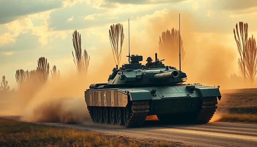 Armored tank on rural road, related to EU defense financing measures.