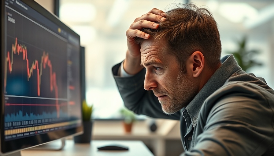 Frustrated investor reacting to stock market on computer, emotions in investing.
