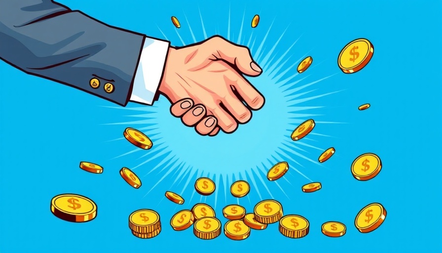 Cartoon handshake with money in autism care software acquisition