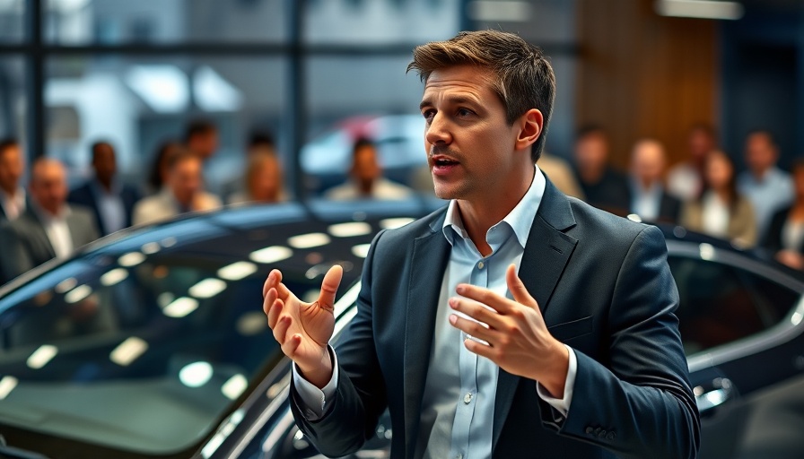 Businessman speaking confidently about Tesla stock predictions.