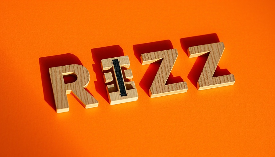 Wooden 'RIZZ' letters casting shadows on orange surface.