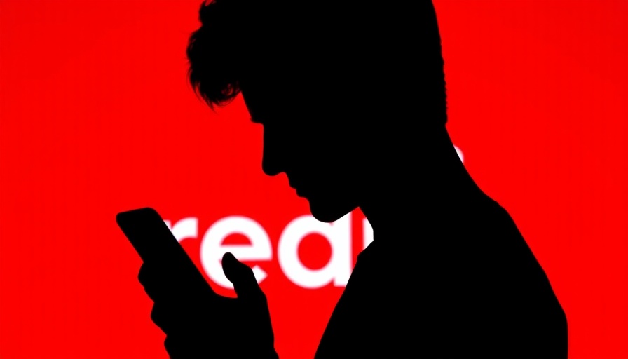 Silhouette with phone against Reddit logo, red background.