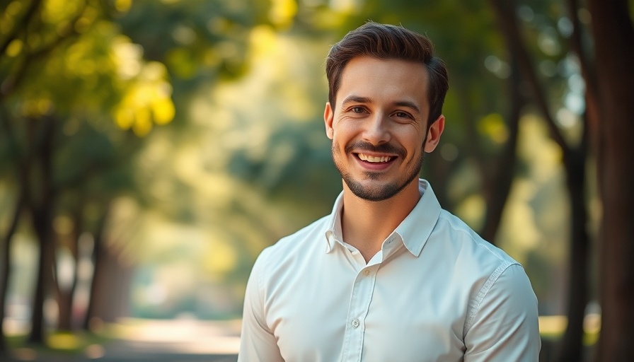 Confident professional smiling in a park, career advice for tech professionals.