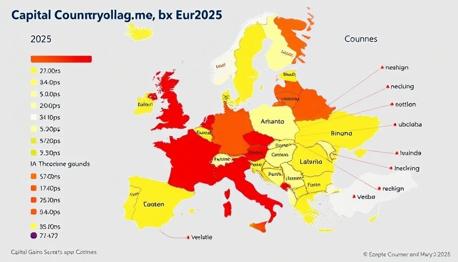 Capital gains tax rates map in Europe 2025 infographic.