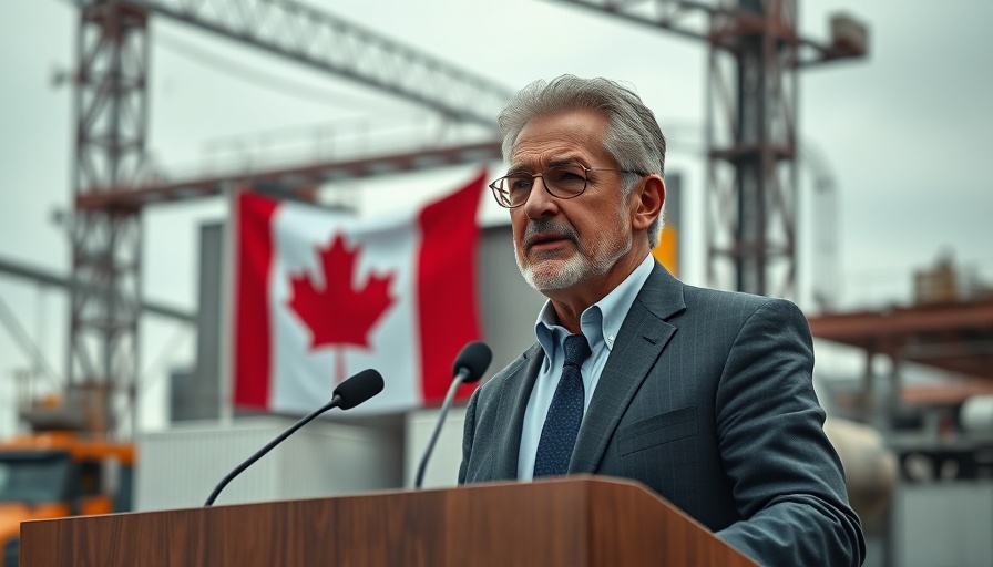 Confident speaker at podium with Canadian flag, discussing lower my taxes.
