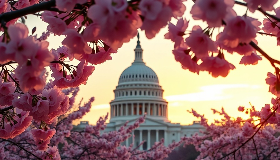 Capitol dome with cherry blossoms in spring, budgetary offsets tax reform theme.