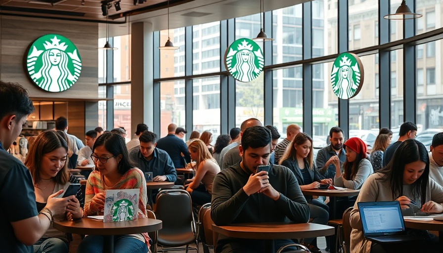 Starbucks cafe with people using charging stations.