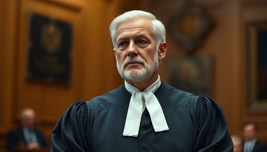 Senior judge in courtroom, pondering deportation case.