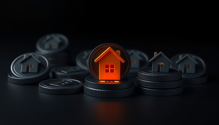 Illustration of digital coins with house icons, one glowing, VanEck Invests in DeFi Real Estate.