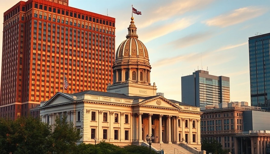 Indiana Statehouse during golden hour, highlighting property tax reform context.