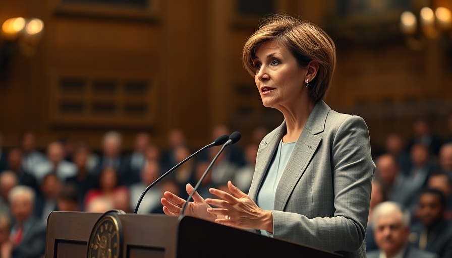 Confident woman speaking at government hearing
