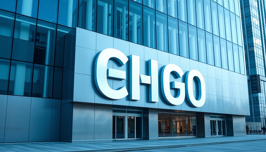 Modern corporate building facade with sleek design and prominent signage.