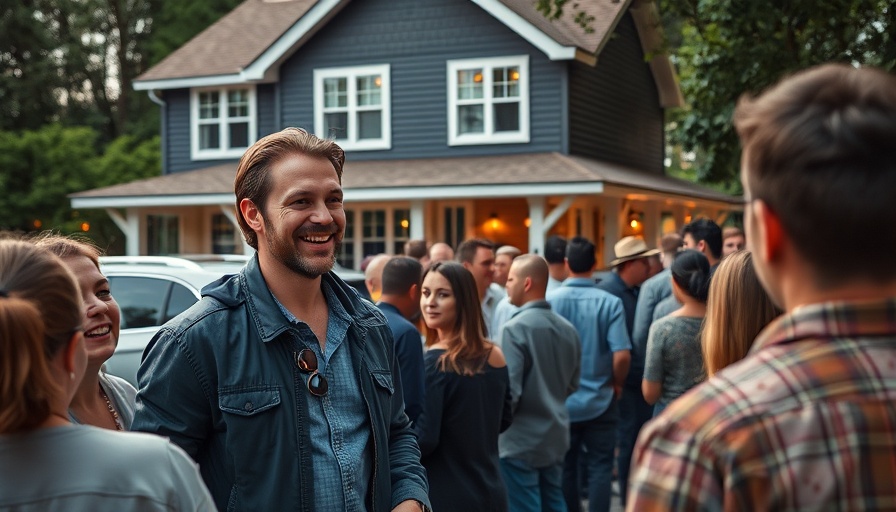 Cheerful man and suburban house during JD Vance home sale.