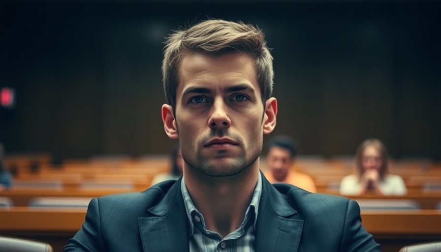 Serious young man in courtroom setting
