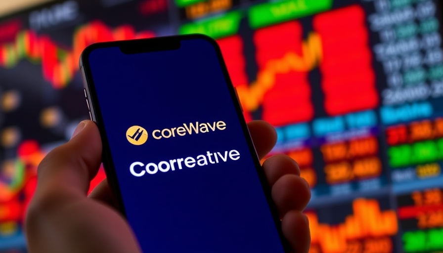 CoreWeave stock IPO performance on smartphone with stock ticker background.