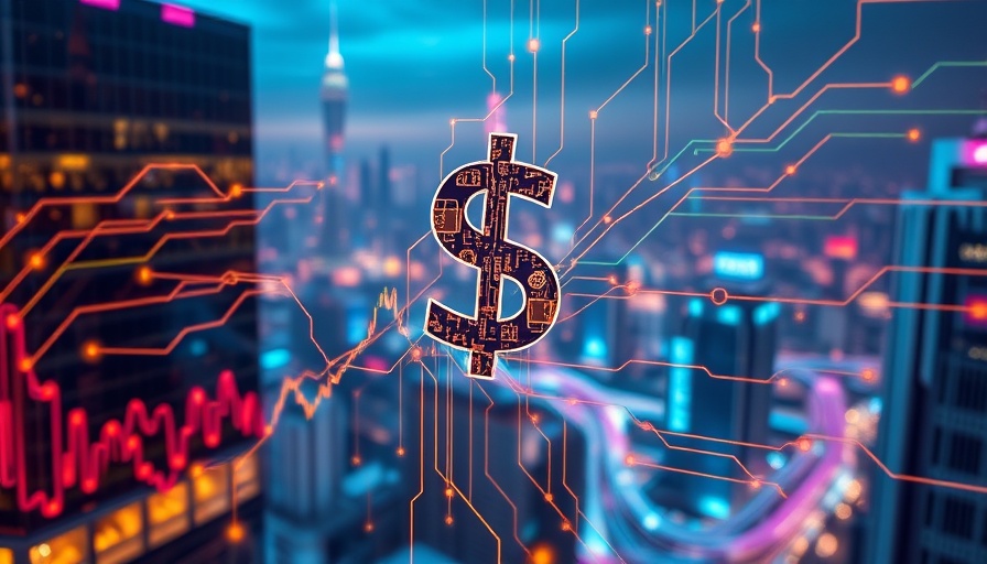Abstract tech and finance intertwine, illustrating tariffs impact on big tech.