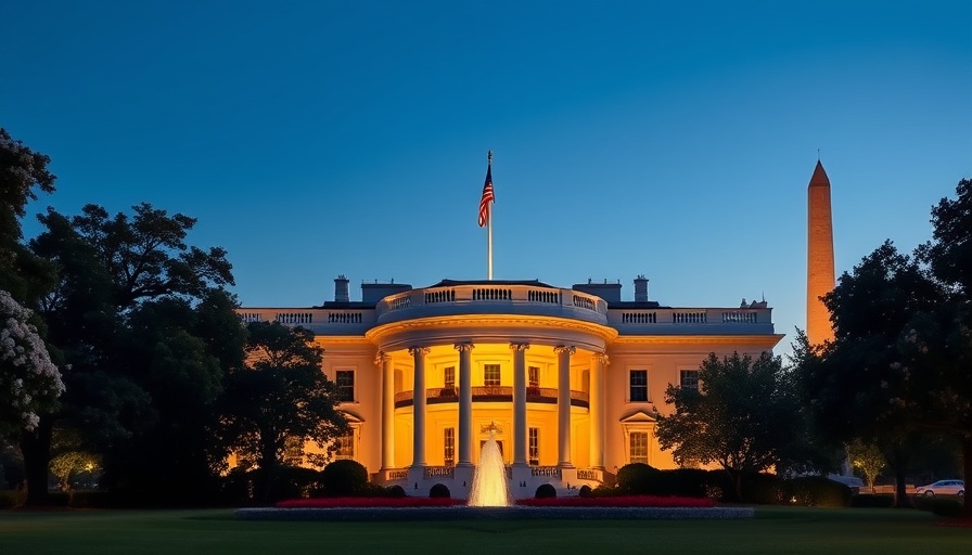 The White House at twilight suggesting the economic impact of tariffs
