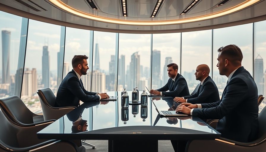Executives in a modern conference room discussing business impacts.