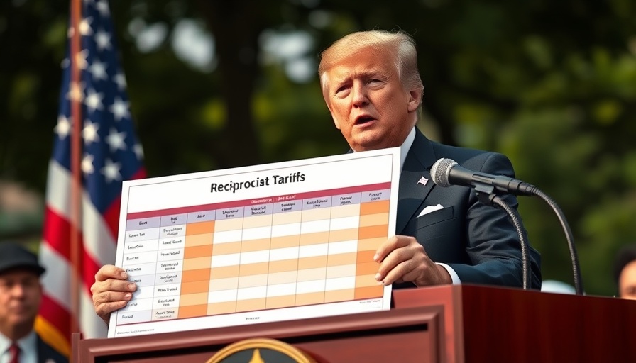 Distinguished figure with tariff chart discussing 'lower my taxes'.