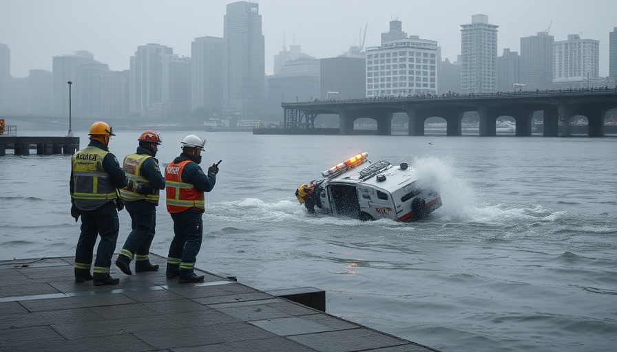 Emergency responders at river scene after New York Helicopter Tours shutdown.