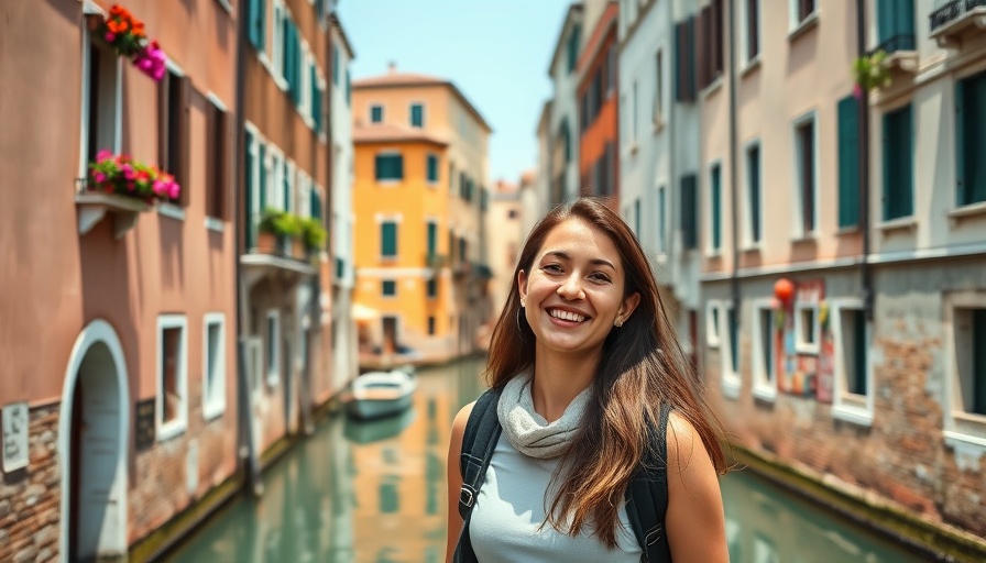 Quiet Venice canal with vintage buildings, solo visitor enjoying.