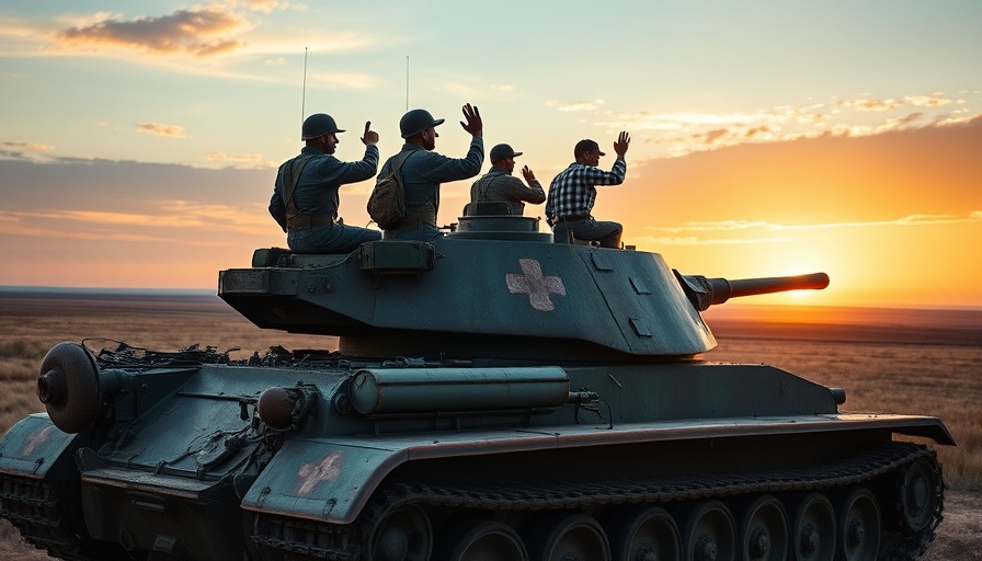 Tank in field with soldiers waving, symbolizing U.S. proposes lighter sanctions on Russia.